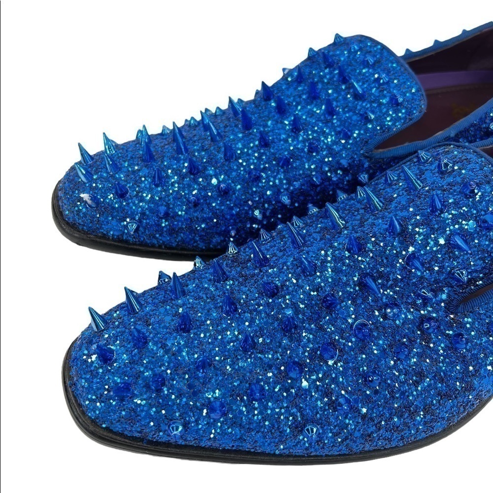 After Midnight Men’s Royal Blue “Ultra Spikes” Sequined Dress Loafer Shoes - Picture 10 of 15